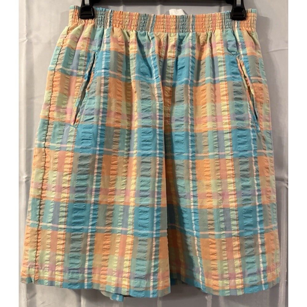 Vintage Napa Valley high rise relaxed fit pastel plaid pull on shorts S Mom